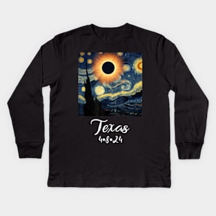 Solar Eclipse Texas 2024 Starry Night Kids Long Sleeve T-Shirt